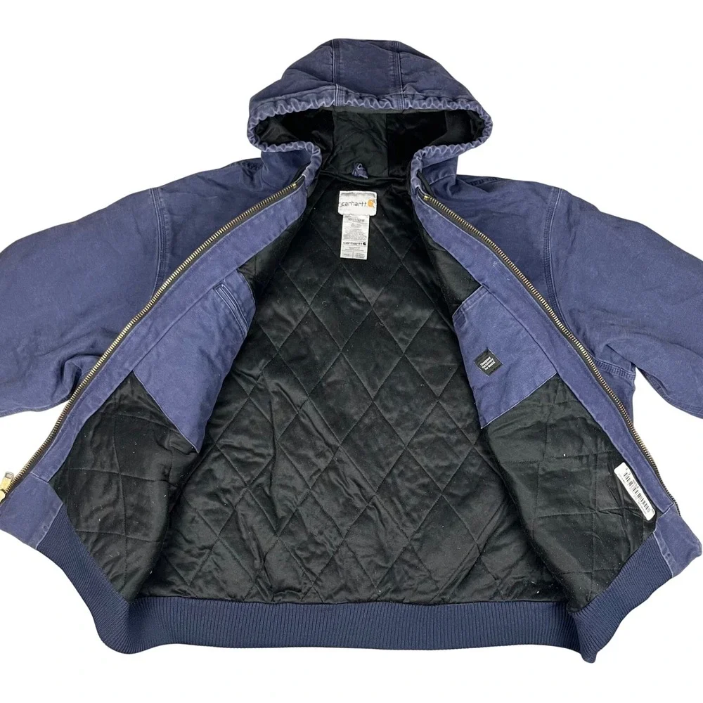 Carhartt 376-20 Duck Canvas Jacket Mens 3XL Navy Blue Hooded Quilted Workwear
